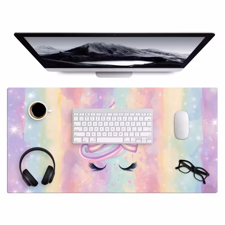 Eenhoorn - Glitters - Regenboog - Pastel Muismat XXL klein -3d