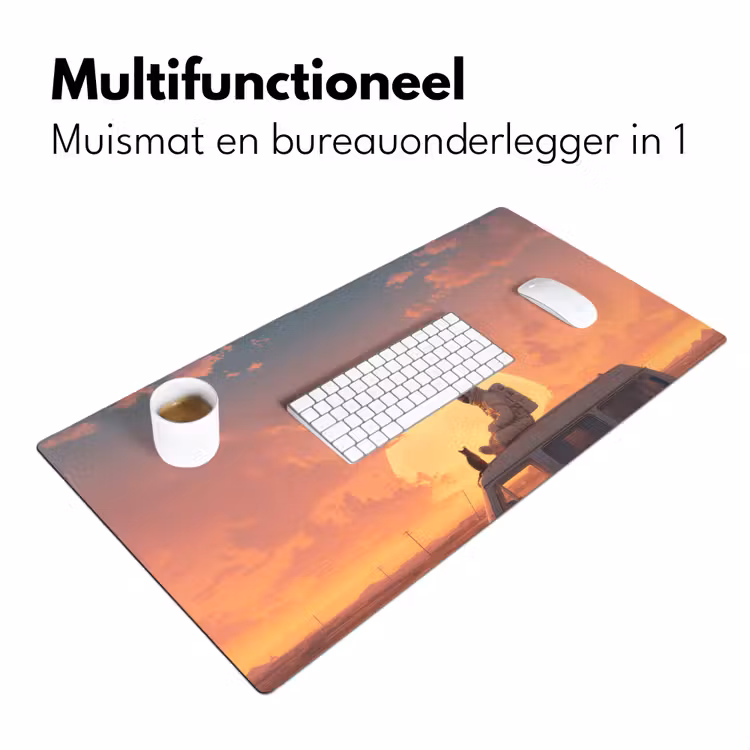 Busje - Kat - Zonsondergang - Oranje Muismat XXL klein -sfeer4