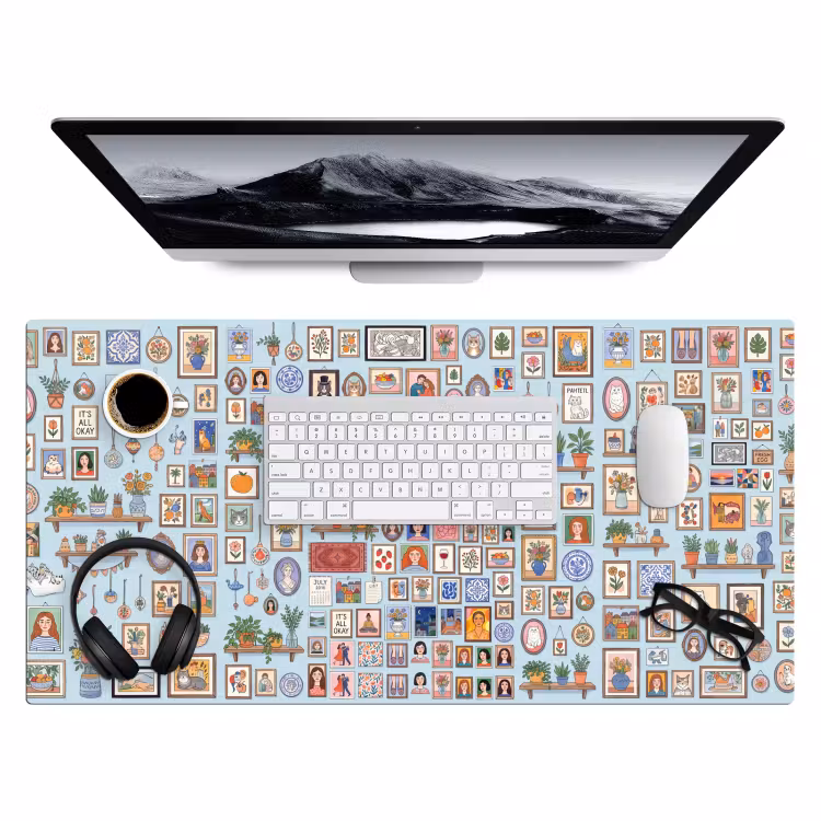 Wanddecoratie - Collectie - Huis - Illustratief - Kleurrijk Muismat XXL klein -3d