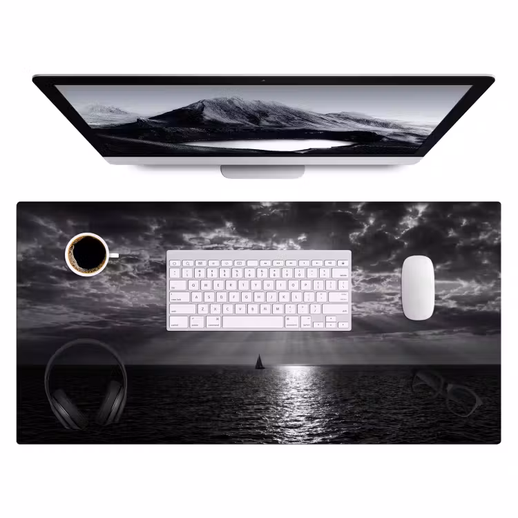 Water - Boot - Lucht - Natuur - Zwart-wit Muismat XXL klein -3d