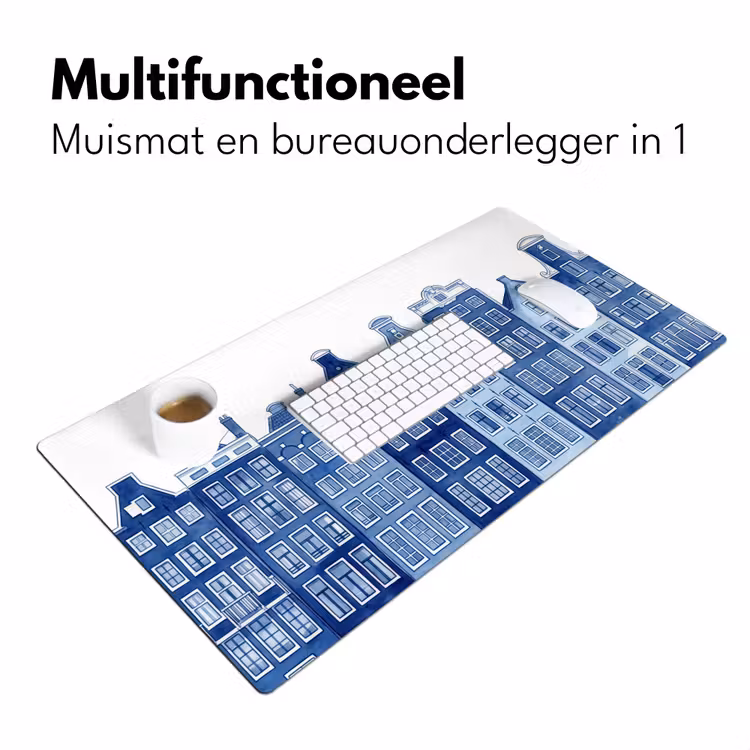 Aquarel - Grachtenpanden - Delfts - Blauw Muismat XXL klein -sfeer4