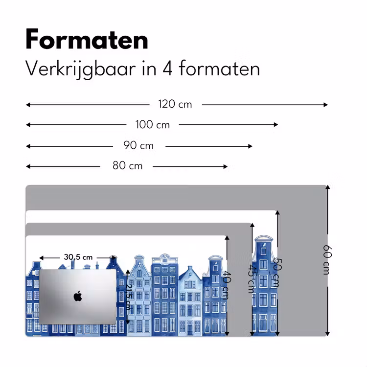 Aquarel - Grachtenpanden - Delfts - Blauw Muismat XXL klein -sfeer5