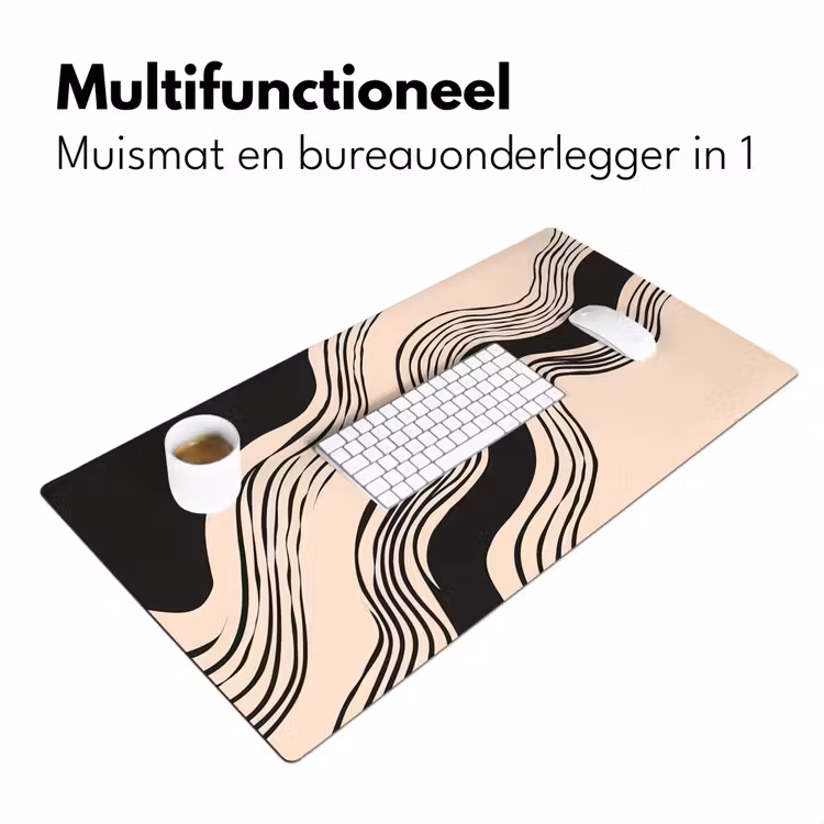 Golven - Zwart - Zandkleur Muismat XXL klein -sfeer4