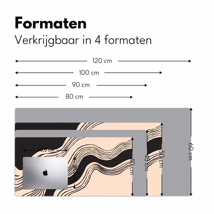 Golven - Zwart - Zandkleur Muismat XXL klein -sfeer5
