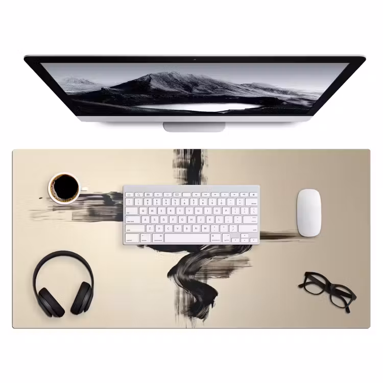 Golven - Penseelstreken - Beige - Minimalistisch Muismat XXL klein -3d