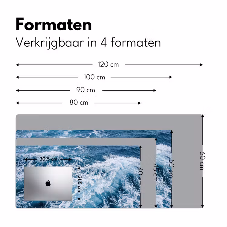 Golven - Oceaan - Blauw Muismat XXL klein -sfeer5