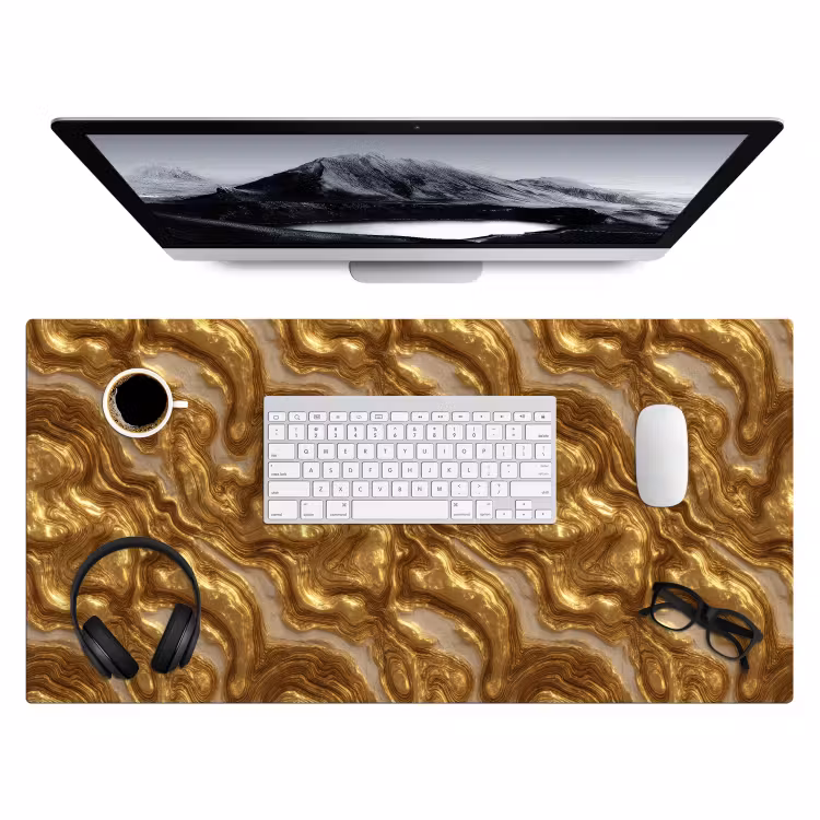 Golven - Organisch - Goud - Crème Muismat XXL klein 681 -3d