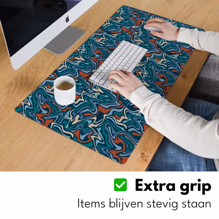 Golven - Retro - Blauw - Patroon Muismat XXL klein 681 -sfeer3