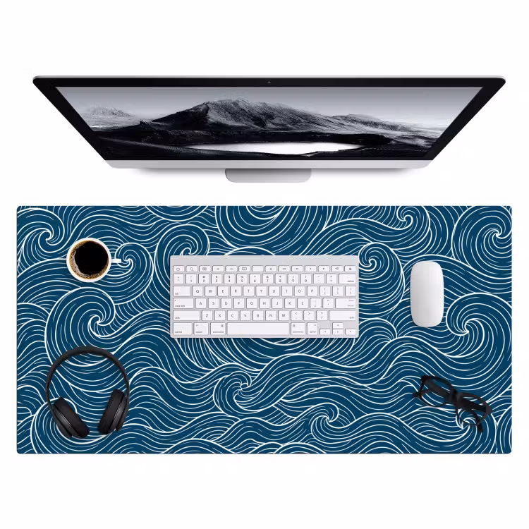 Golven - Spiraal - Water - Abstract - Blauw Muismat XXL klein -3d