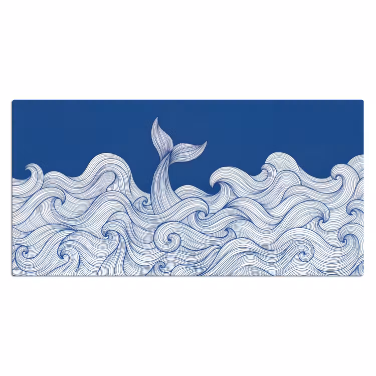 Walvis - Staart - Golven - Lijntekening - Blauw Muismat XXL klein -3d_leeg