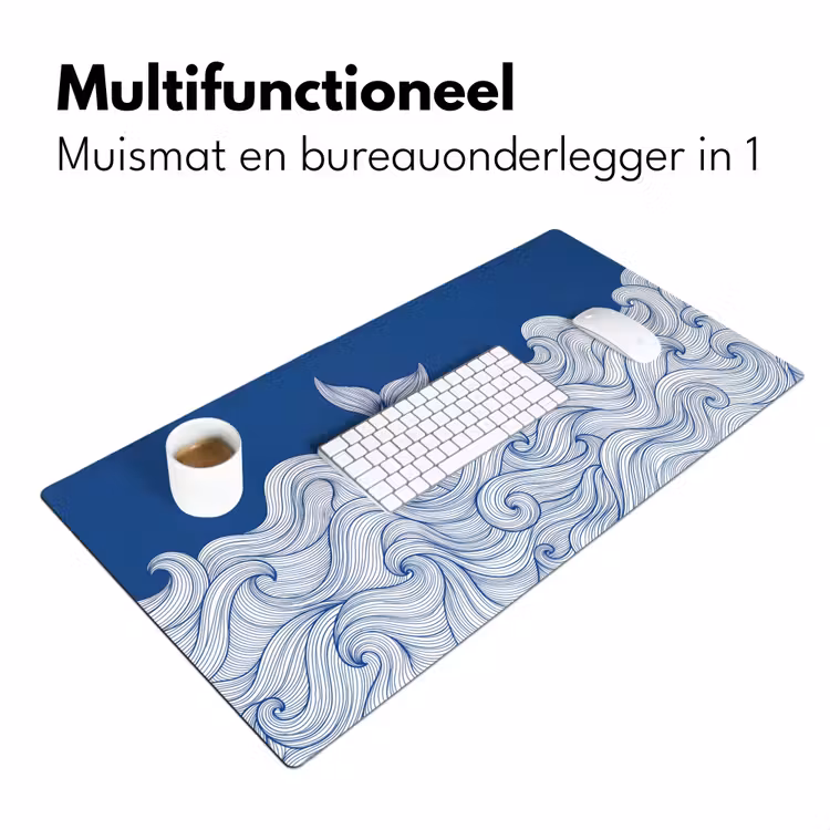 Walvis - Staart - Golven - Lijntekening - Blauw Muismat XXL klein -sfeer4