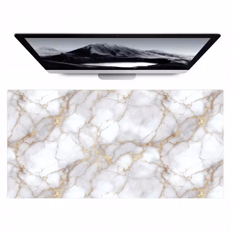 Wit - Goud - Marmer - Grijs Muismat XXL klein 681 -zzz3d