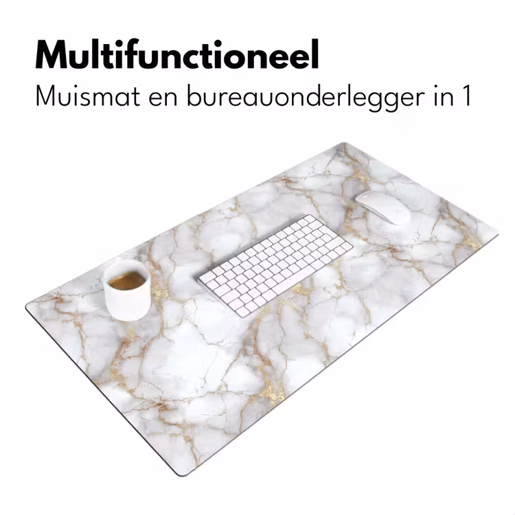 Wit - Goud - Marmer - Grijs Muismat XXL klein 681 -sfeer4