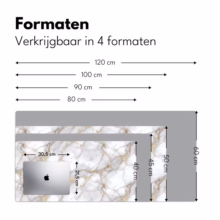 Wit - Goud - Marmer - Grijs Muismat XXL klein 681 -sfeer5