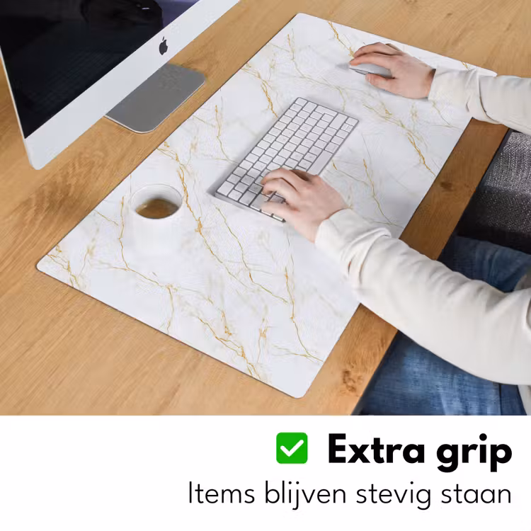 Wit - Marmer - Goud - Luxueus Muismat XXL klein 681 -sfeer3