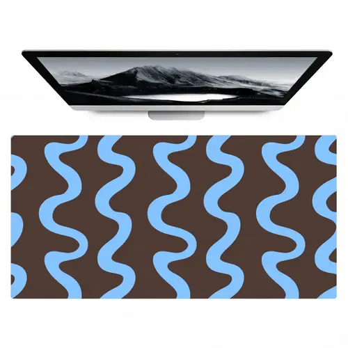 Kronkelende lijnen - Blauw - Bruin - Minimalistisch Muismat XXL klein 681 -zzz3d