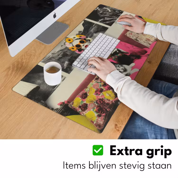 Vrouw - Kat - Bloemen - Kopje - Retro Muismat XXL klein -sfeer3