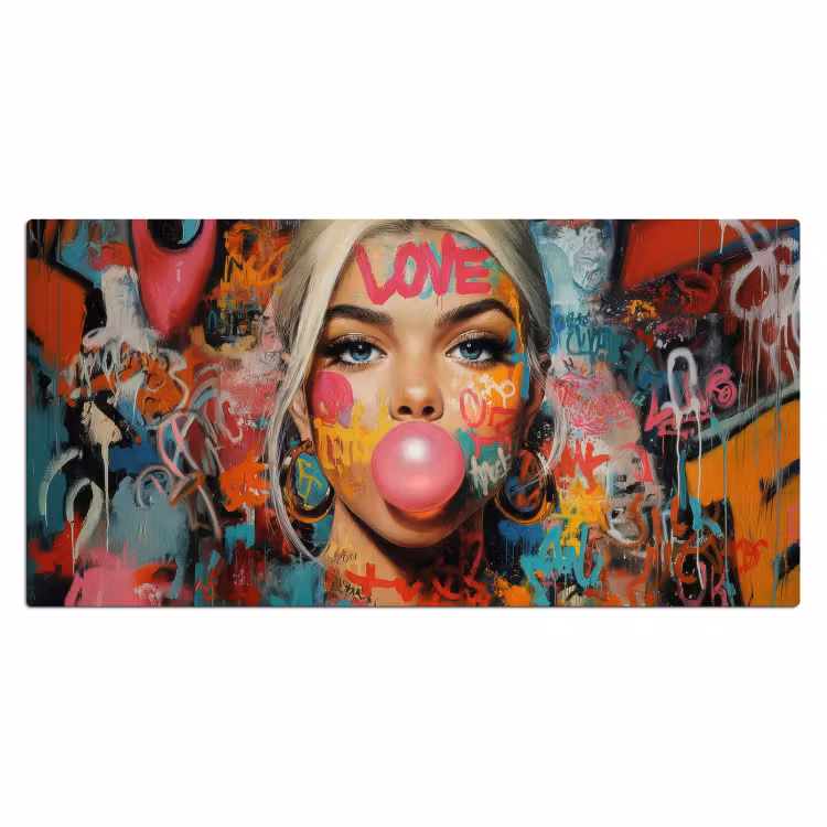 Vrouw - Kauwgom - Graffiti - Love Muismat XXL klein -3d_leeg