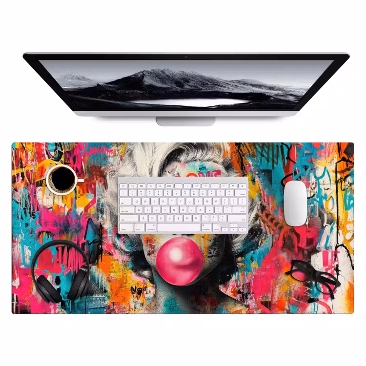Vrouw - Kauwgom - Graffiti - Neonkleuren Muismat XXL klein -3d