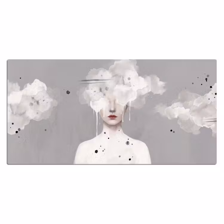 Vrouw - Wolk - Grijs Muismat XXL klein -3d_leeg