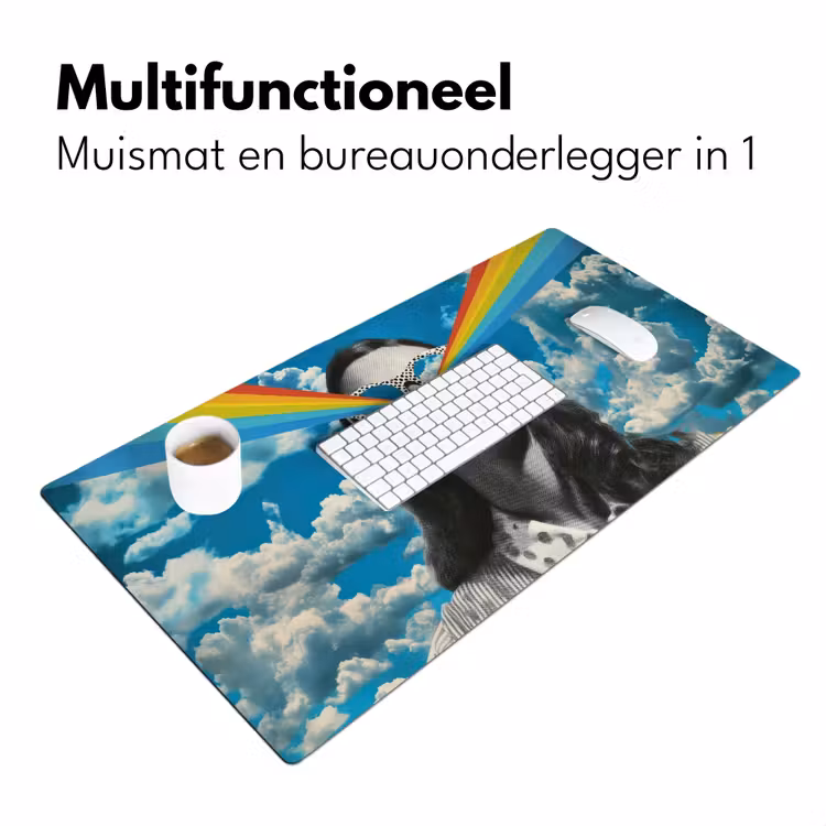 Vrouw - Bril - Regenboog - Wolken Muismat XXL klein -sfeer4