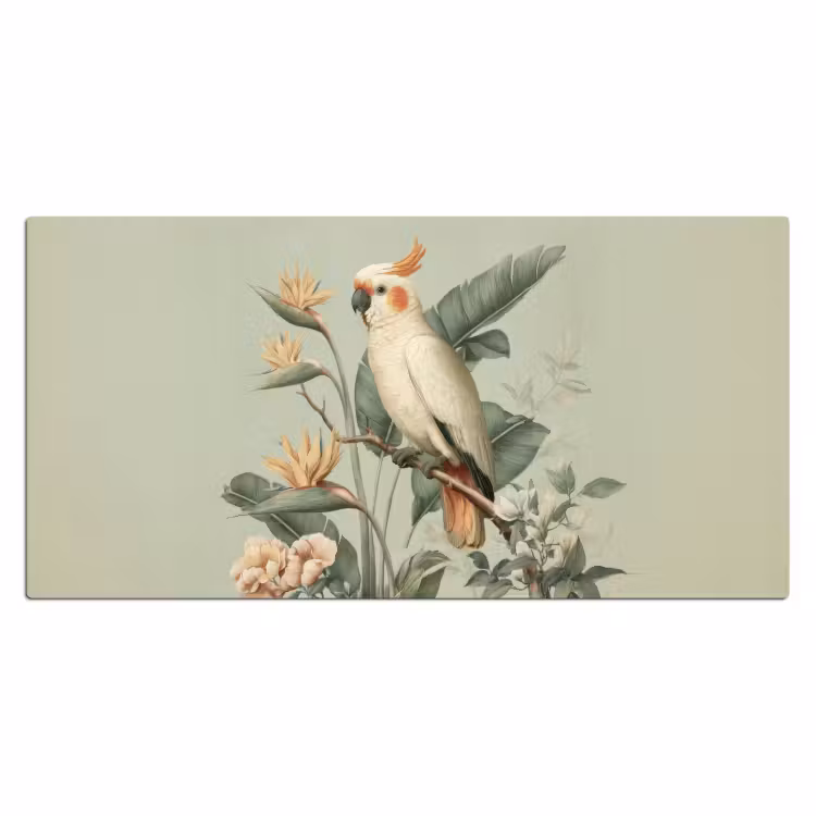 Gele kuifkaketoe - paradijsvogelbloemen - Groen Muismat XXL klein -3d_leeg