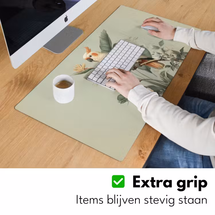 Gele kuifkaketoe - paradijsvogelbloemen - Groen Muismat XXL klein -sfeer3