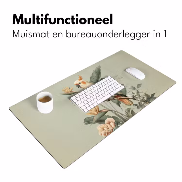 Gele kuifkaketoe - paradijsvogelbloemen - Groen Muismat XXL klein -sfeer4