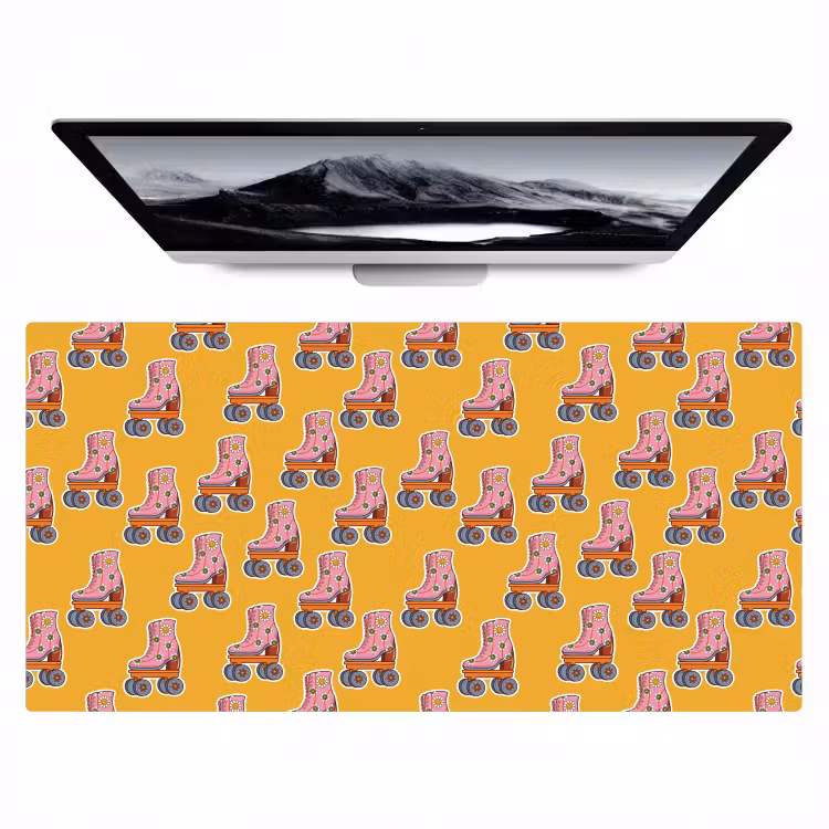 Geel - Rolschaatsen - Patroon Muismat XXL klein 681 -zzz3d