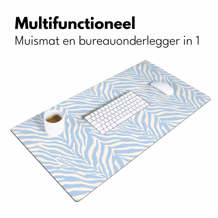 Zebra - Motief - Blauw - Wit Muismat XXL klein 681 -sfeer4