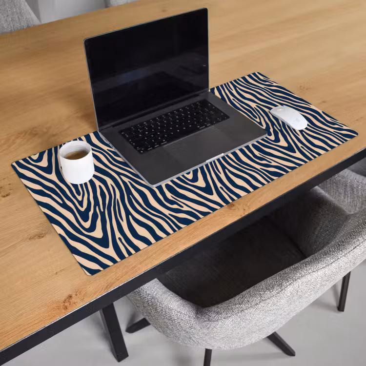 Zebra - Patroon - Blauw - Beige Muismat XXL klein 681 -sfeer1