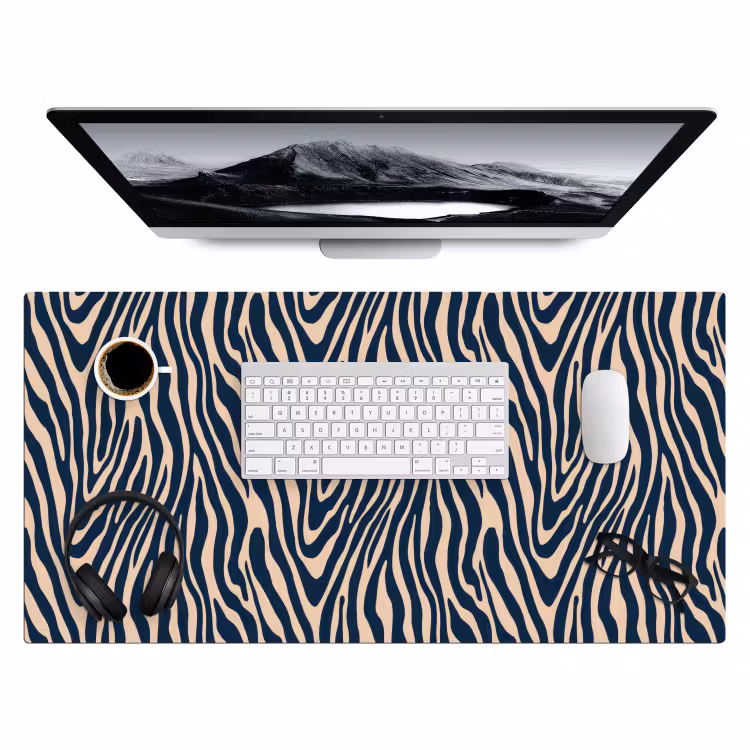 Zebra - Patroon - Blauw - Beige Muismat XXL klein 681 -3d