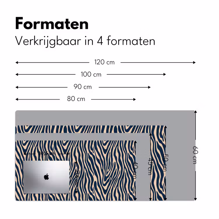 Zebra - Patroon - Blauw - Beige Muismat XXL klein 681 -sfeer5