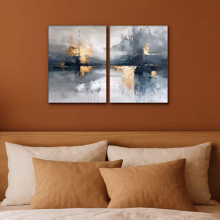 Abstract - Grijs - Goud - Modern Canvas - Meerluiken 2 luik klein -sfeer2