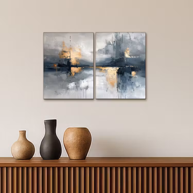 Abstract - Grijs - Goud - Modern Canvas - Meerluiken 2 luik klein -sfeer3