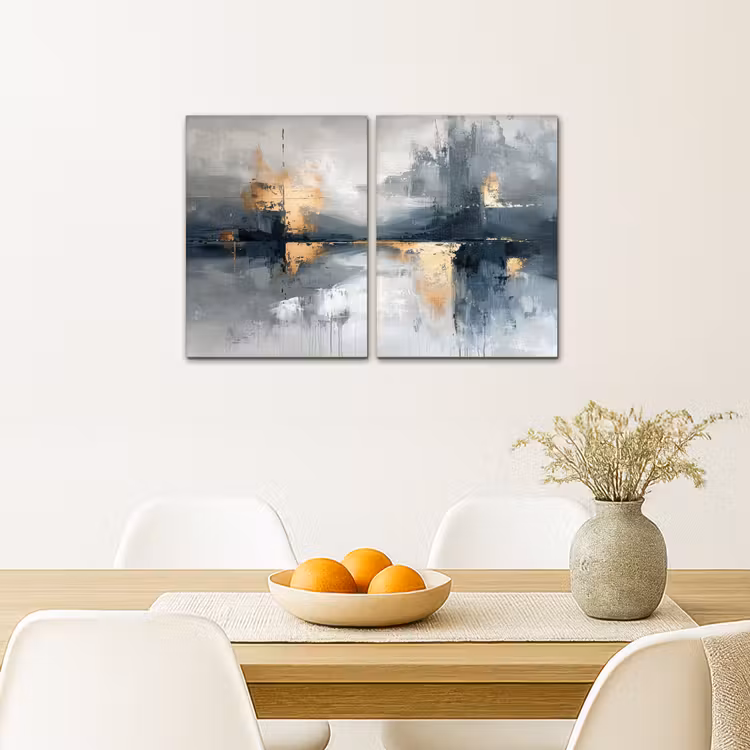 Abstract - Grijs - Goud - Modern Canvas - Meerluiken 2 luik klein -sfeer4