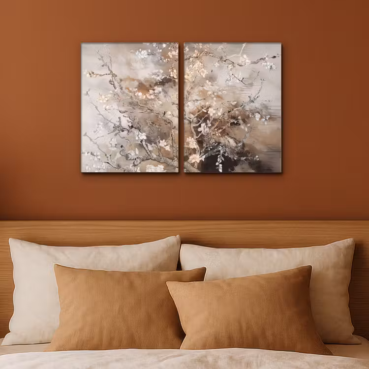 Amandelbloesem - Abstract - Beige Canvas - Meerluiken 2 luik klein -sfeer2