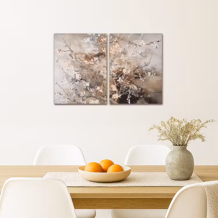 Amandelbloesem - Abstract - Beige Canvas - Meerluiken 2 luik klein -sfeer4
