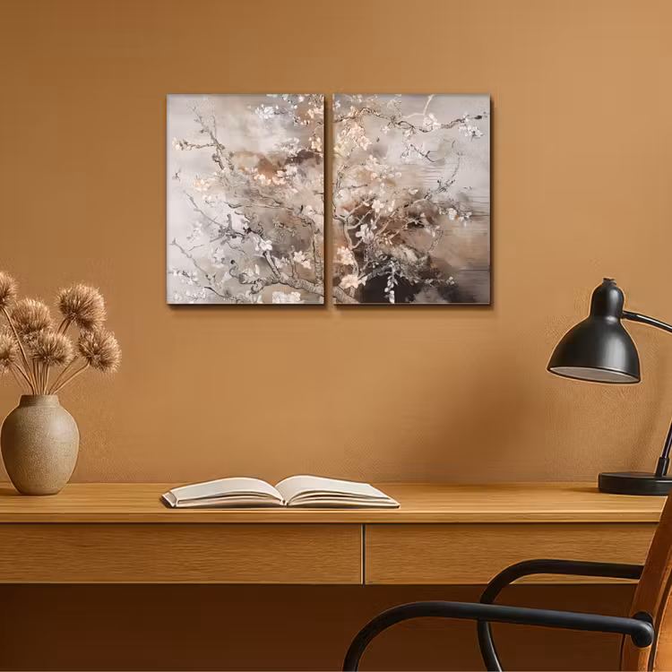 Amandelbloesem - Abstract - Beige Canvas - Meerluiken 2 luik klein -sfeer5
