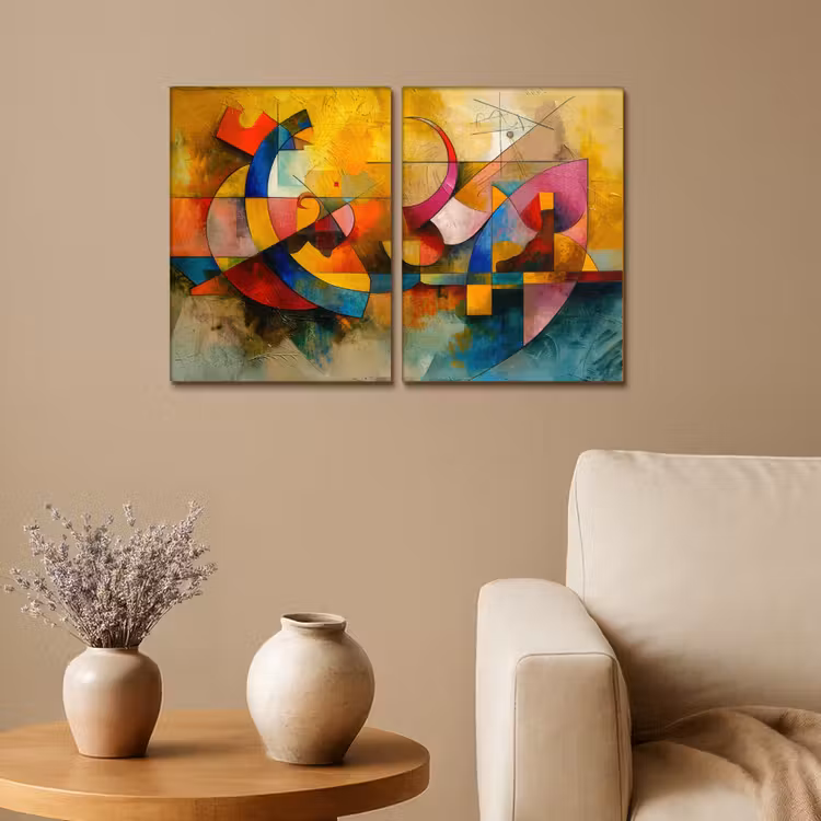 Kleurrijk - Geometrisch - Abstract Canvas - Meerluiken 2 luik klein -sfeer1