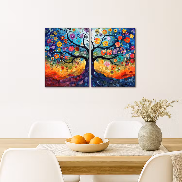 Kleurrijk - Levensboom - Bloemen - Abstract Canvas - Meerluiken 2 luik klein -sfeer4