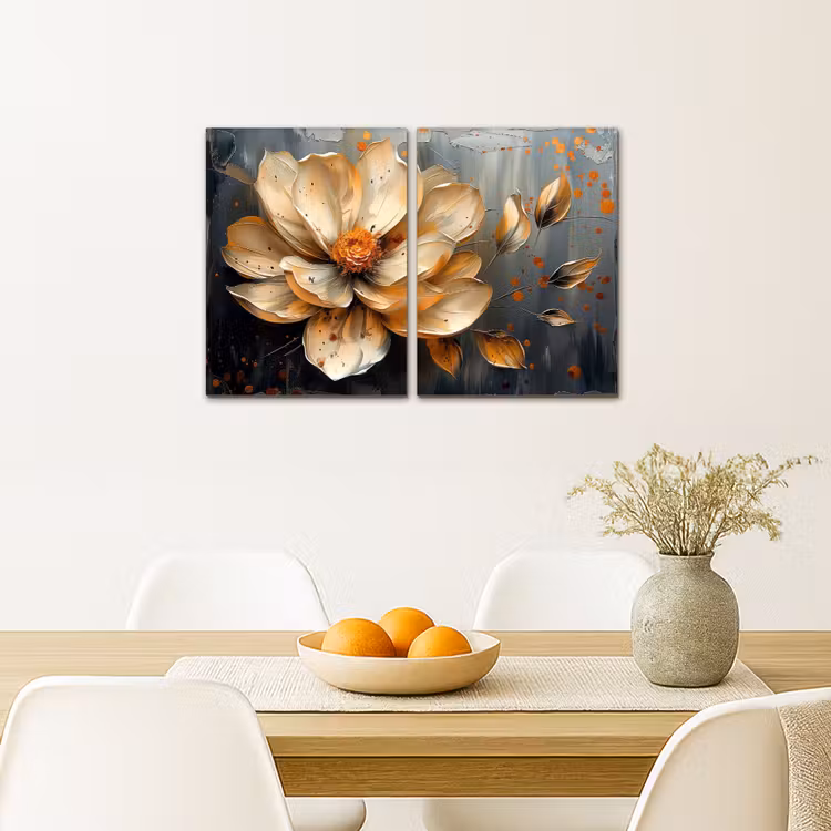 Bloem - Goud - Abstract - Verf Canvas - Meerluiken 2 luik klein -sfeer4