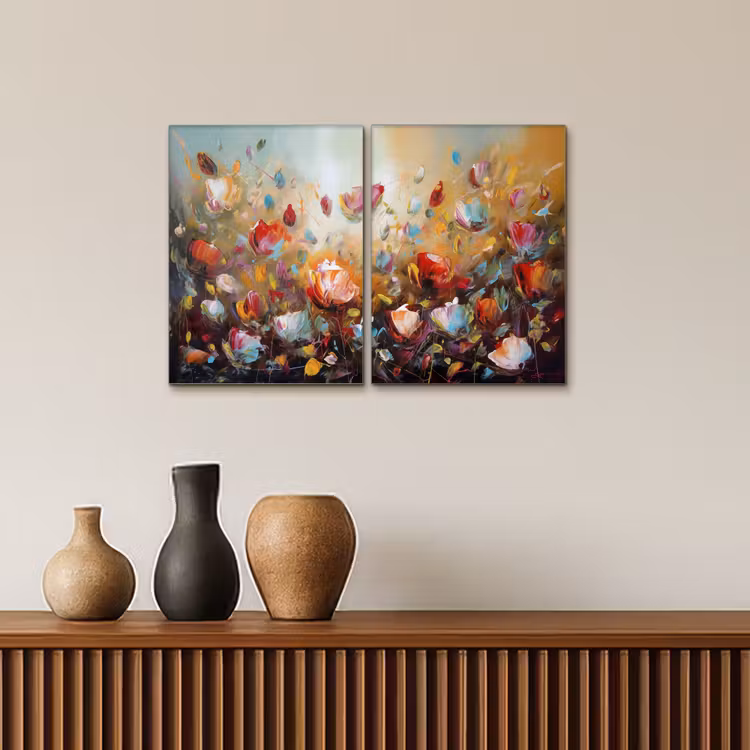 Bloemen - Abstract - Verflook - Kleurrijk Canvas - Meerluiken 2 luik klein -sfeer3