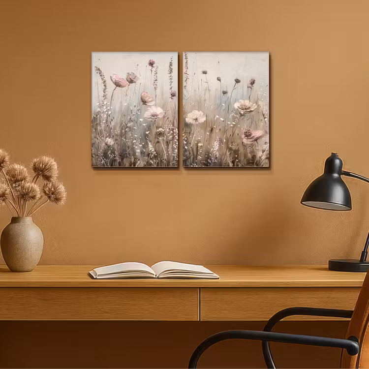 Bloemen - Beige - Modern - Roze Canvas - Meerluiken 2 luik klein -sfeer5