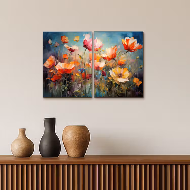 Bloemen - Kleurrijk - Abstract Canvas - Meerluiken 2 luik klein -sfeer3