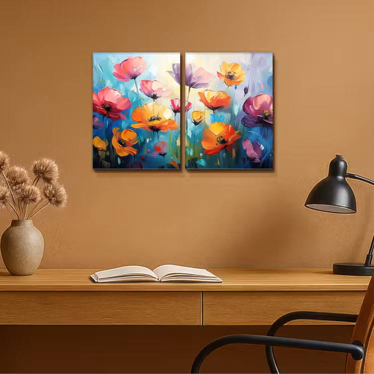 Bloemen - Kleurrijk - Abstract - Natuur Canvas - Meerluiken 2 luik klein -sfeer5