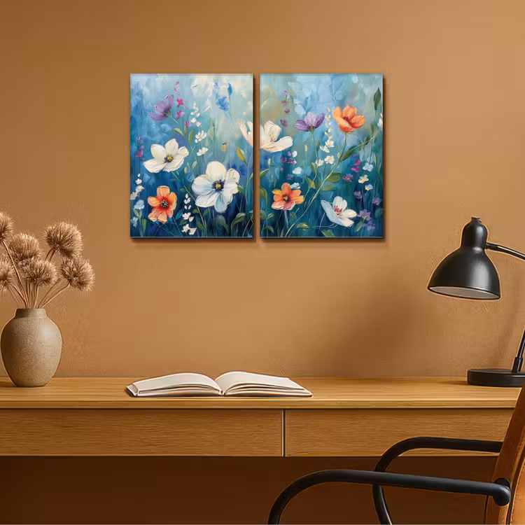 Bloemen - Kleurrijk - Blauw - Natuur Canvas - Meerluiken 2 luik klein -sfeer5