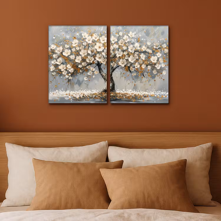 Boom - Abstract - Wit - Bloesem Canvas - Meerluiken 2 luik klein -sfeer2