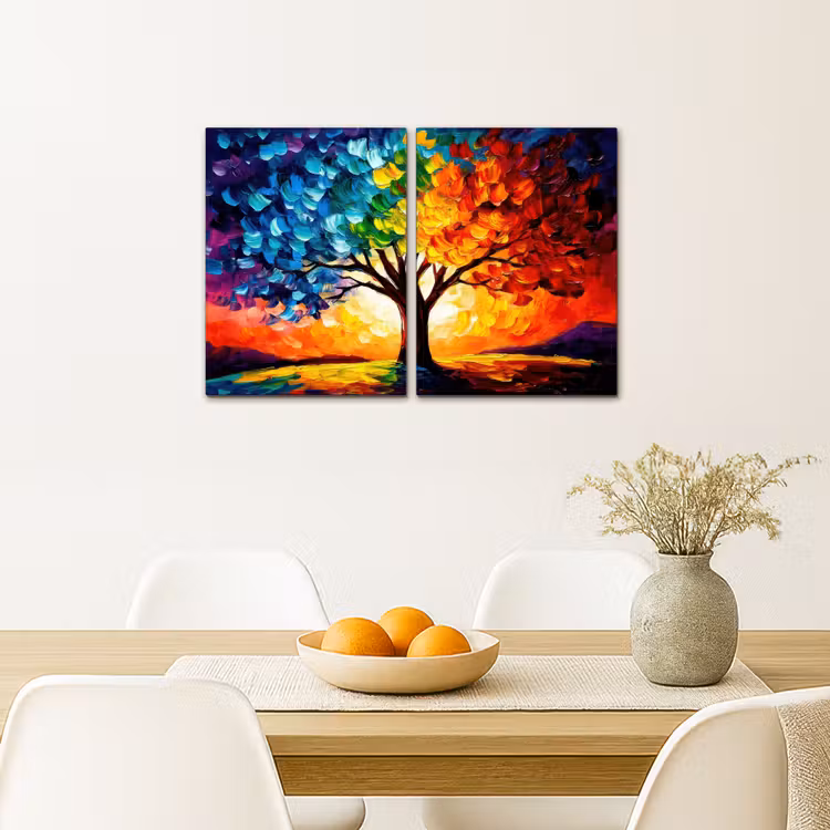Boom - Kleurrijk - Verflook - Abstract Canvas - Meerluiken 2 luik klein -sfeer4