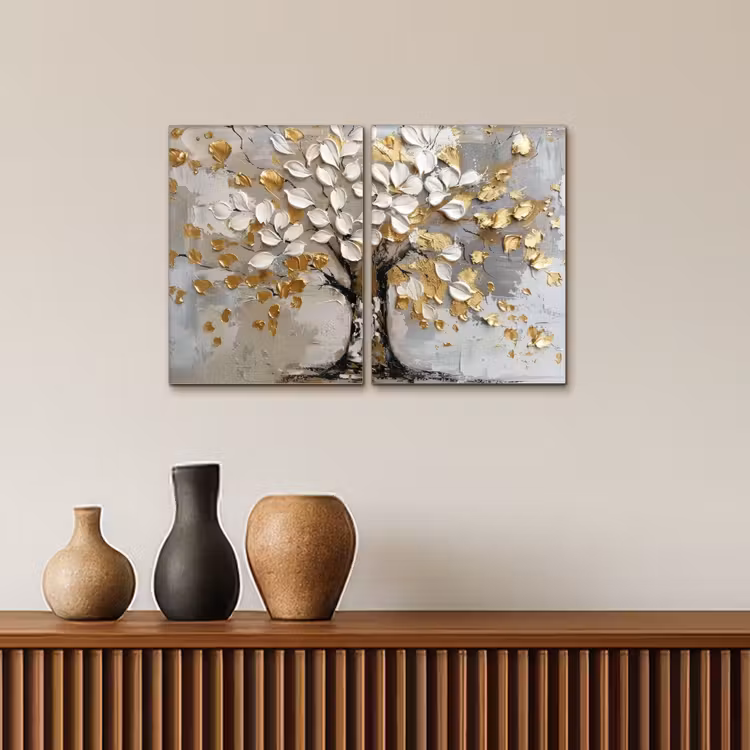 Boom - Wit - Goud - Verflook Canvas - Meerluiken 2 luik klein -sfeer3